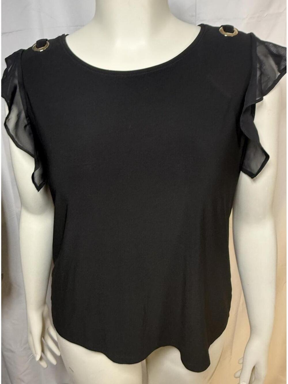 NINE WEST Womens Size Large Black Sleeveless Ruffled Blouse Shirt